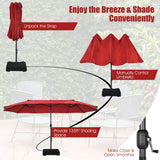 NNECW Double-Sided Patio Umbrella with Hand-Crank System and Enhanced Base for Residential and Commercial Use -Wine