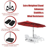 NNECW Double-Sided Patio Umbrella with Hand-Crank System and Enhanced Base for Residential and Commercial Use -Wine