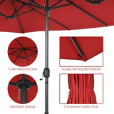 NNECW Double-Sided Patio Umbrella with Hand-Crank System and Enhanced Base for Residential and Commercial Use -Wine