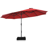 NNECW Double-Sided Patio Umbrella with Hand-Crank System and Enhanced Base for Residential and Commercial Use -Wine