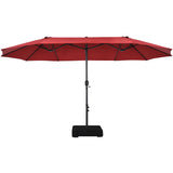 NNECW Double-Sided Patio Umbrella with Hand-Crank System and Enhanced Base for Residential and Commercial Use -Wine