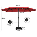 NNECW Double-Sided Patio Umbrella with Hand-Crank System and Enhanced Base for Residential and Commercial Use -Wine