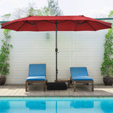 NNECW Double-Sided Patio Umbrella with Hand-Crank System and Enhanced Base for Residential and Commercial Use -Wine
