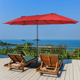NNECW Double-Sided Patio Umbrella with Hand-Crank System and Enhanced Base for Residential and Commercial Use -Wine