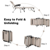 NNECW Adjustable Folding Camping Cot with Weather-resistant Fabric-Beige