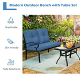 NNECW 2 Pieces Outdoor Conversation Set with Ergonomic Backrest & Armrest for Balcony & Poolside Blue