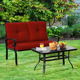 NNECW 2 Pieces Outdoor Conversation Set with Ergonomic Backrest & Armrest for Balcony & Poolside Red