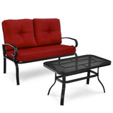 NNECW 2 Pieces Outdoor Conversation Set with Ergonomic Backrest & Armrest for Balcony & Poolside Red