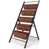 NNECW 5-tier Vertical Raised Garden Bed with 5 Container Boxes-Brown