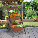 NNECW 5-tier Vertical Raised Garden Bed with 5 Container Boxes-Brown