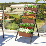 NNECW 5-tier Vertical Raised Garden Bed with 5 Container Boxes-Brown