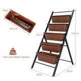 NNECW 5-tier Vertical Raised Garden Bed with 5 Container Boxes-Brown