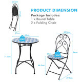NNECW 3-Piece Floral Bistro Set with Round Table and 2 Folding Chairs