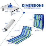 NNECW 2 Adjustable Lounge Chairs with Table for Beach Blue&Green