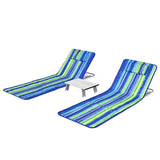 NNECW 2 Adjustable Lounge Chairs with Table for Beach Blue&Green