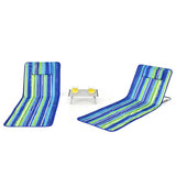 NNECW 2 Adjustable Lounge Chairs with Table for Beach Blue&Green