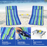 NNECW 2 Adjustable Lounge Chairs with Table for Beach Blue&Green