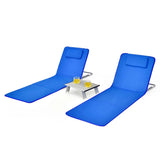 NNECW 2 Adjustable Lounge Chairs with Table for Beach Blue