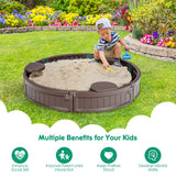 NNECW 120 cm Round Sandbox with Waterproof Cover for 3 Kids