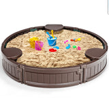 NNECW 120 cm Round Sandbox with Waterproof Cover for 3 Kids
