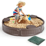 NNECW 120 cm Round Sandbox with Waterproof Cover for 3 Kids