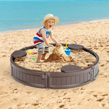 NNECW 120 cm Round Sandbox with Waterproof Cover for 3 Kids