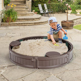 NNECW 120 cm Round Sandbox with Waterproof Cover for 3 Kids