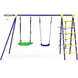 NNECW 5-in-1 Outdoor Backyard Kids Swing Set with A-Shaped Metal Frame