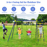 NNECW 5-in-1 Outdoor Backyard Kids Swing Set with A-Shaped Metal Frame