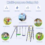 NNECW 5-in-1 Outdoor Backyard Kids Swing Set with A-Shaped Metal Frame