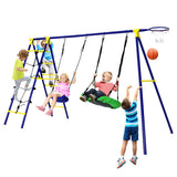 NNECW 5-in-1 Outdoor Backyard Kids Swing Set with A-Shaped Metal Frame