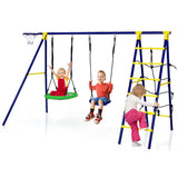 NNECW 5-in-1 Outdoor Backyard Kids Swing Set with A-Shaped Metal Frame