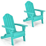 NNECW Folding Adirondack Chair with Cup Holder for Outdoor-Green-2 pieces