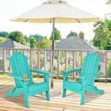 NNECW Folding Adirondack Chair with Cup Holder for Outdoor-Green-2 pieces