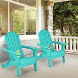 NNECW Folding Adirondack Chair with Cup Holder for Outdoor-Green-2 pieces