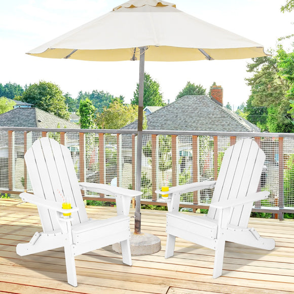 NNECW Folding Adirondack Chair with Cup Holder for Outdoor-White-2 pieces
