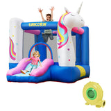NNECW Inflatable Unicorn Theme Bounce House with Slide & Basketball Hoop with Blower