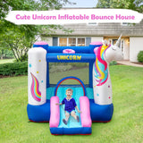 NNECW Inflatable Unicorn Theme Bounce House with Slide & Basketball Hoop with Blower