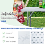 NNECW 120cm Portable Bi-fold Camping Table with 3-Level Height Adjustment & 150kg Load Capacity