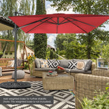 NNECW 360 Rotation 8-Rib Cantilever Umbrella with 3 Tilt Settings for Garden and Cafe-Wine
