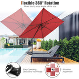 NNECW 360 Rotation 8-Rib Cantilever Umbrella with 3 Tilt Settings for Garden and Cafe-Wine