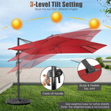 NNECW 360 Rotation 8-Rib Cantilever Umbrella with 3 Tilt Settings for Garden and Cafe-Wine