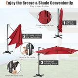NNECW 360 Rotation 8-Rib Cantilever Umbrella with 3 Tilt Settings for Garden and Cafe-Wine