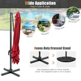 NNECW 360 Rotation 8-Rib Cantilever Umbrella with 3 Tilt Settings for Garden and Cafe-Wine