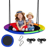 NNECW Blue Flying Saucer Tree Swing with Foam-Padded Galvanized Tube for Kids