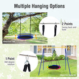 NNECW Blue Flying Saucer Tree Swing with Foam-Padded Galvanized Tube for Kids