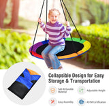 NNECW Blue Flying Saucer Tree Swing with Foam-Padded Galvanized Tube for Kids