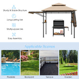 NNECW Outdoor Grill Gazebo with Dual Side Awnings for Patio/Garden-Brown