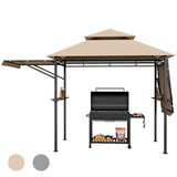 NNECW Outdoor Grill Gazebo with Dual Side Awnings for Patio/Garden-Brown