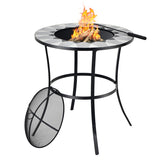 NNECW Outdoor Round Fire Pit Table with Mesh Screen Lid & Fire Poker